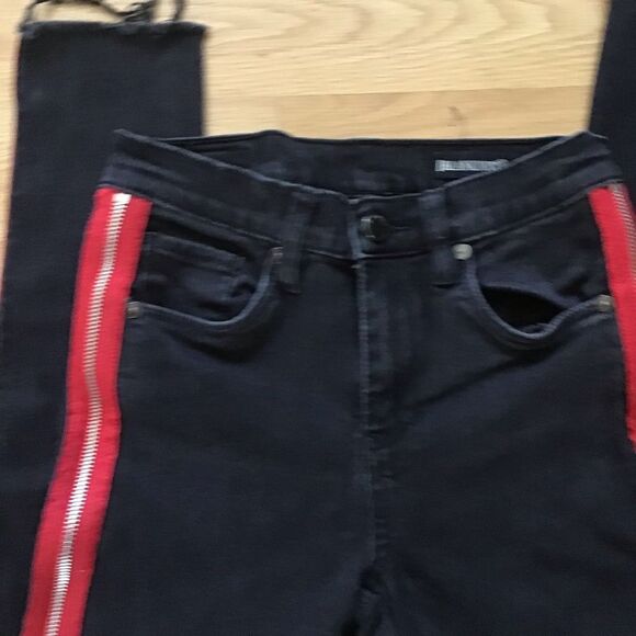 Blank NYC Jeans black skinny high rise red panel - Picture 2 of 4
